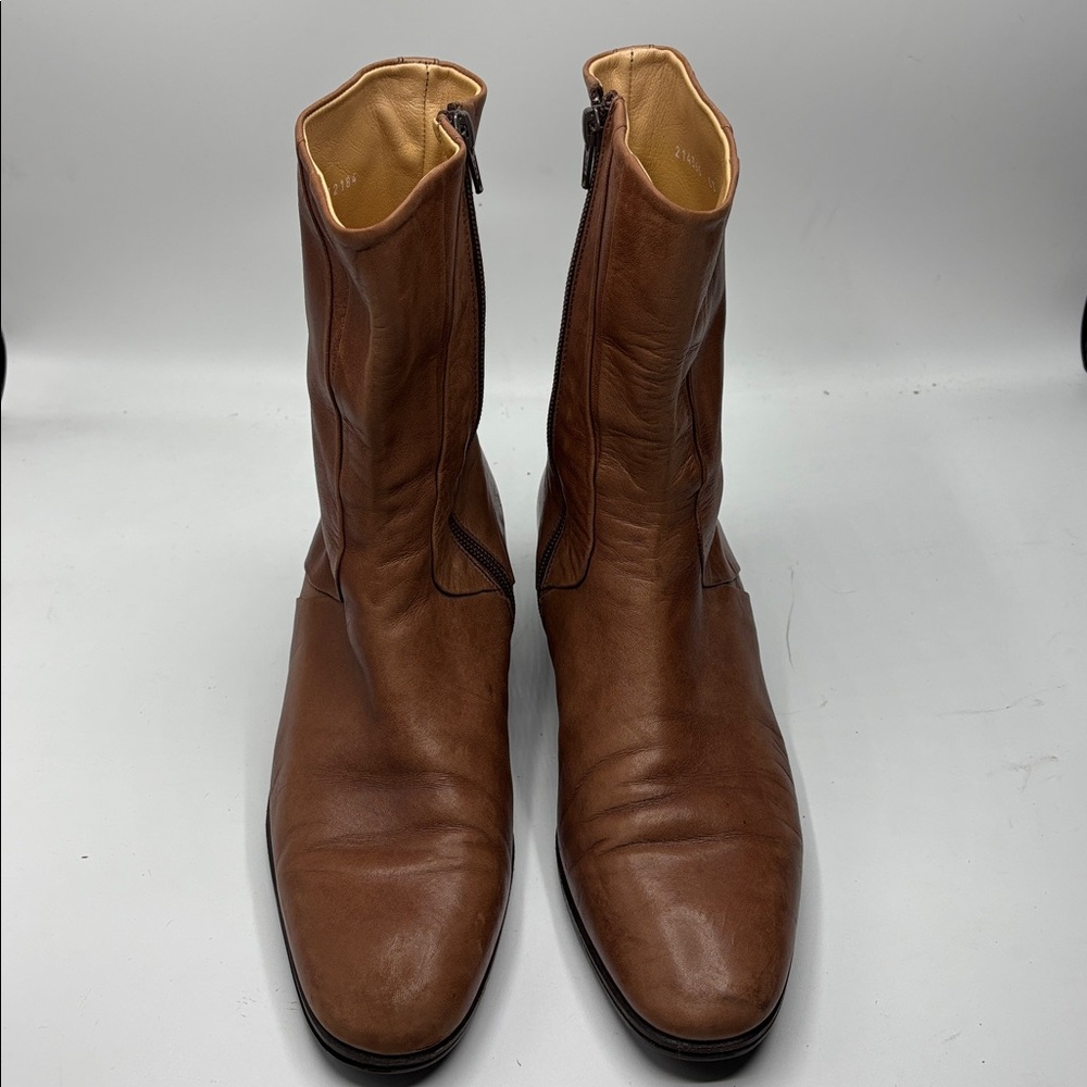 Vintage Moreschi Men’s Size 9 Tan Calfskin Zipper Boots Made in Italy